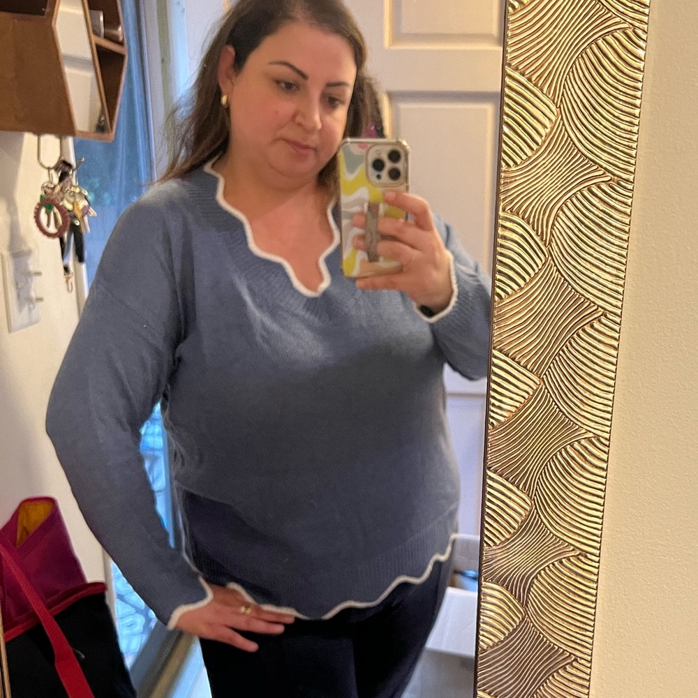Blue Scalloped Women's Sweater
